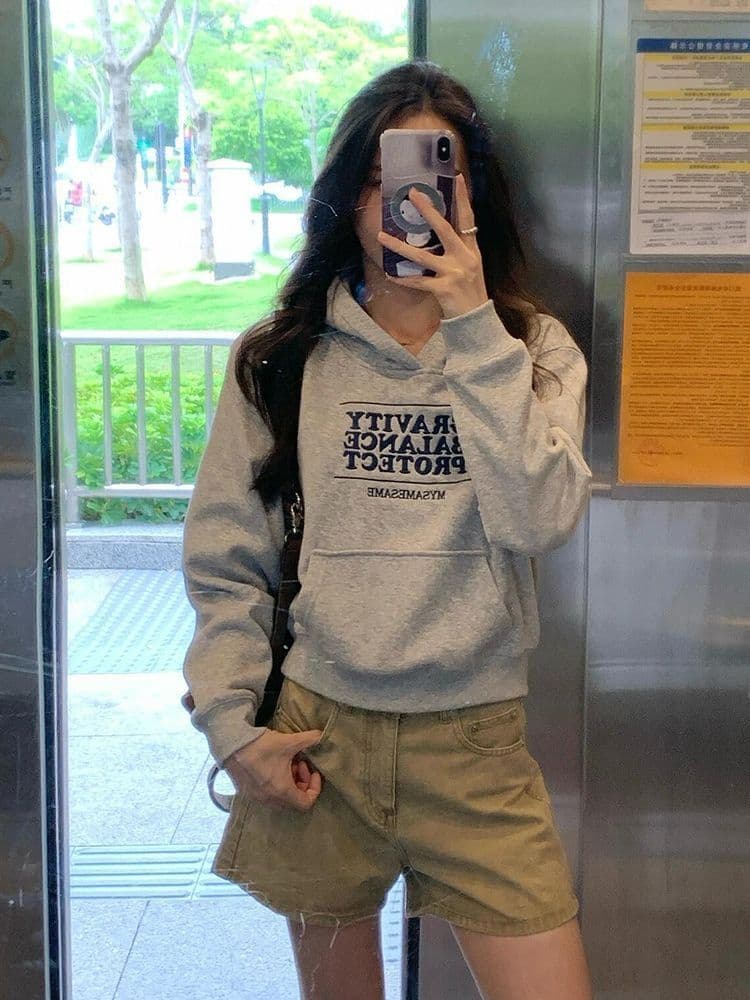 얇은 스타일 털이 있는 자수 순수한 Mianhua 면 복합 후드티 여성 상세 이미지 5