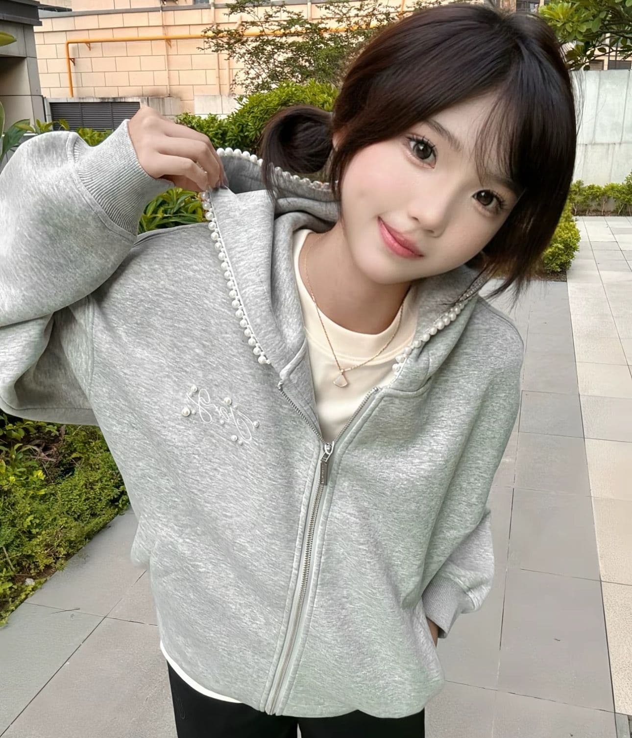 얇은 스타일 털이 있는 주문 구슬 자수 원본 솜씨 순수한 Mianhua 면 복합 후드티 여성 상세 이미지 6