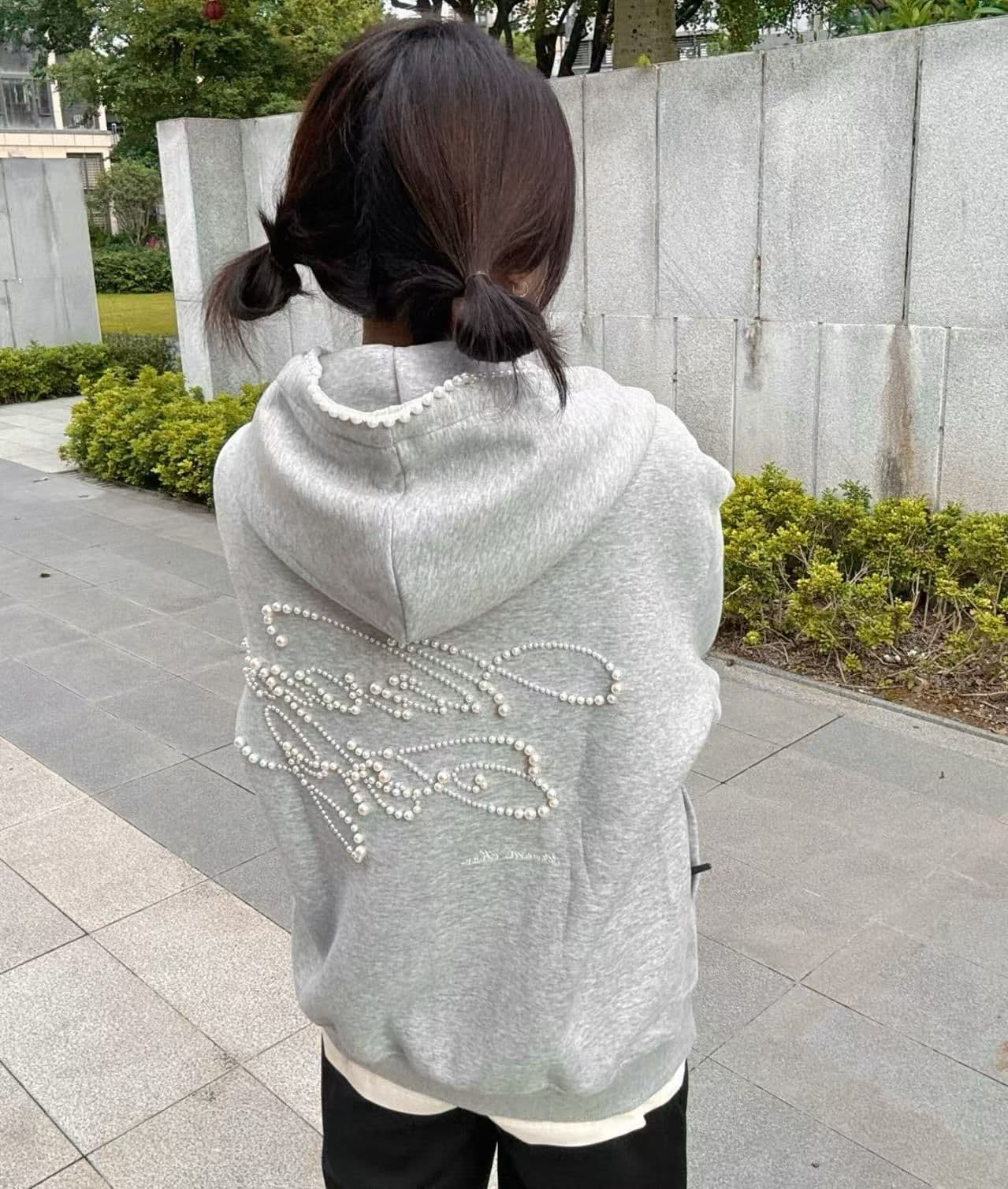 얇은 스타일 털이 있는 주문 구슬 자수 원본 솜씨 순수한 Mianhua 면 복합 후드티 여성 상세 이미지 9