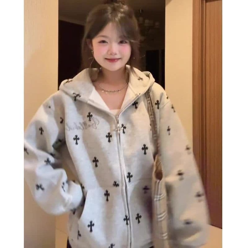 얇은 스타일 털이 있는 더블 머리 지퍼 자수 원본 솜씨 순수한 Mianhua 면 복합 후드티 여성 이미지 4