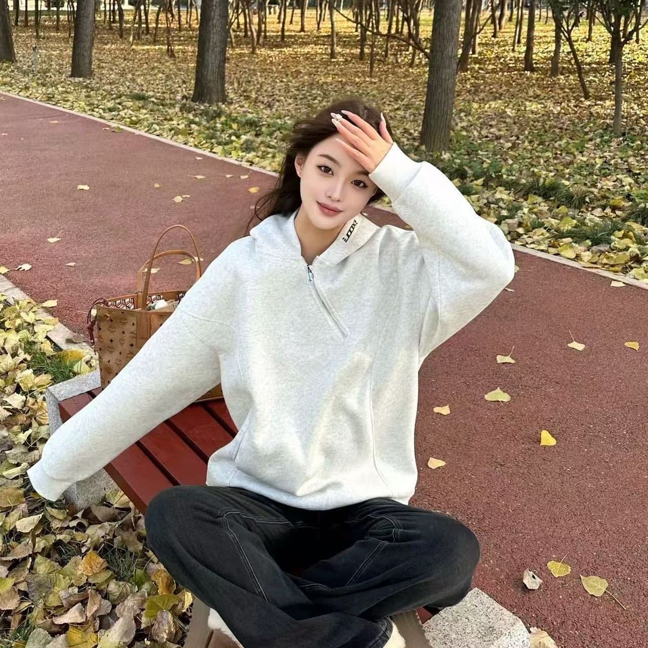 얇은 스타일 털이 있는 자수 원본 솜씨 순수한 Mianhua 면 복합 후드티 여성 상세 이미지 4