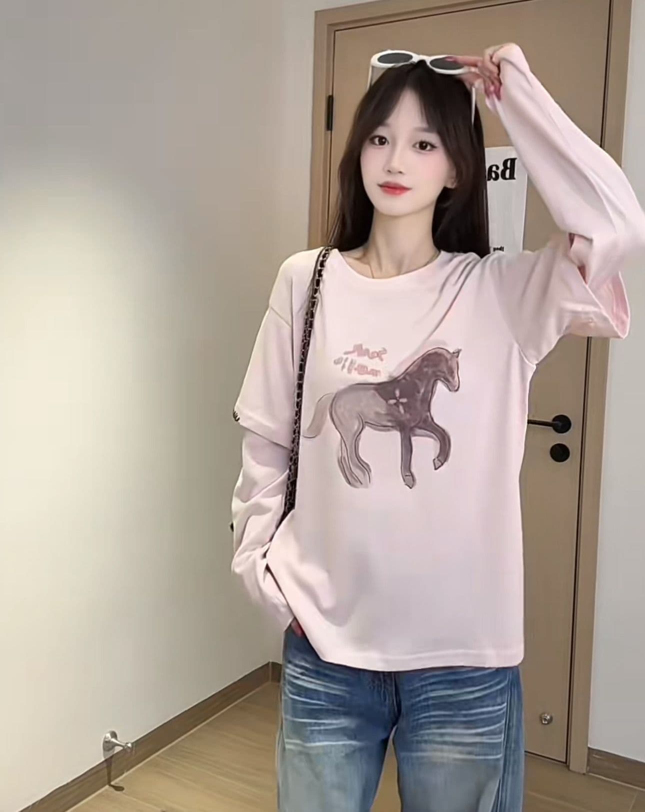 순면 220 그램 긴팔 티셔츠 여성 이미지 3
