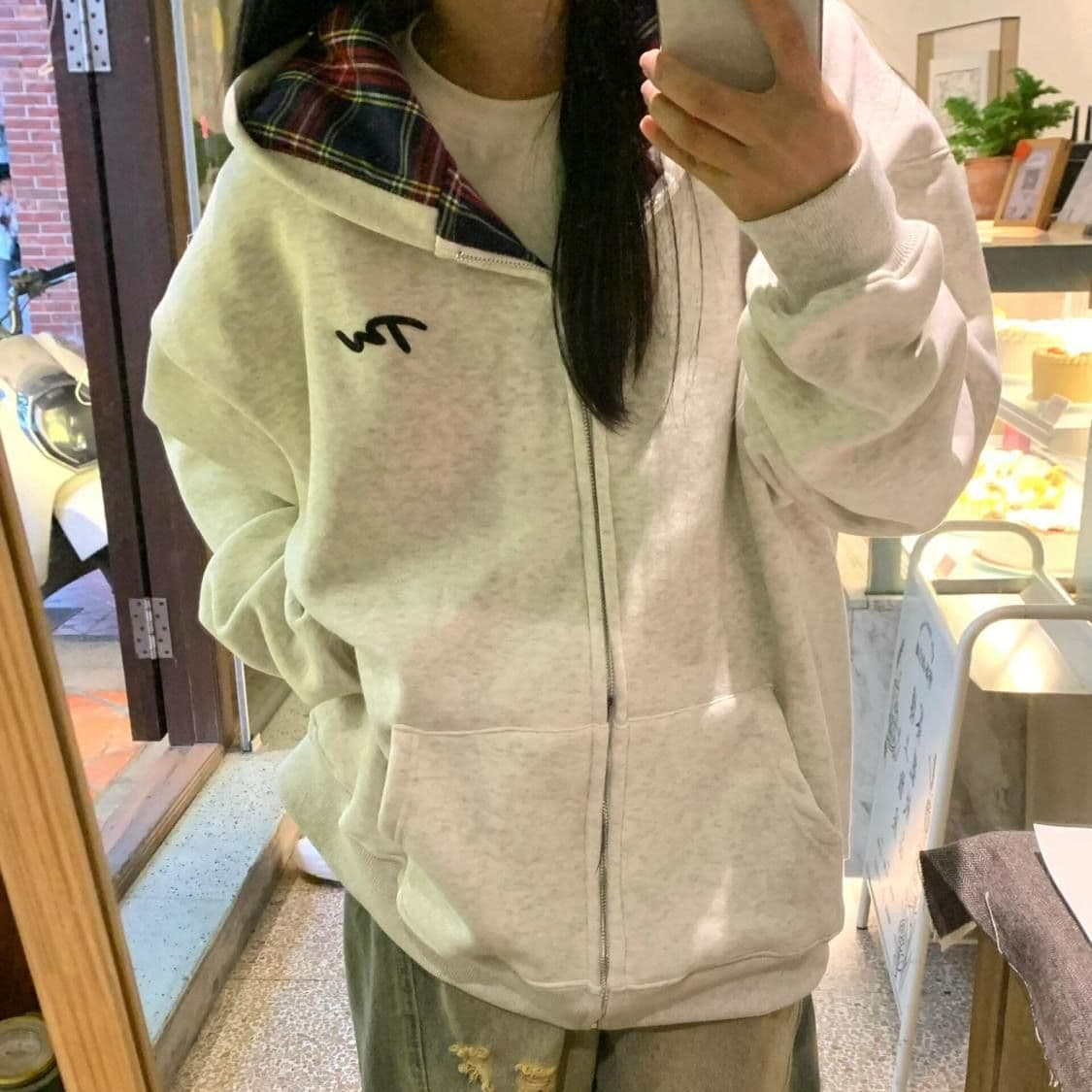 얇은 스타일 털이 있는 후아 면 복합 후드티 여성