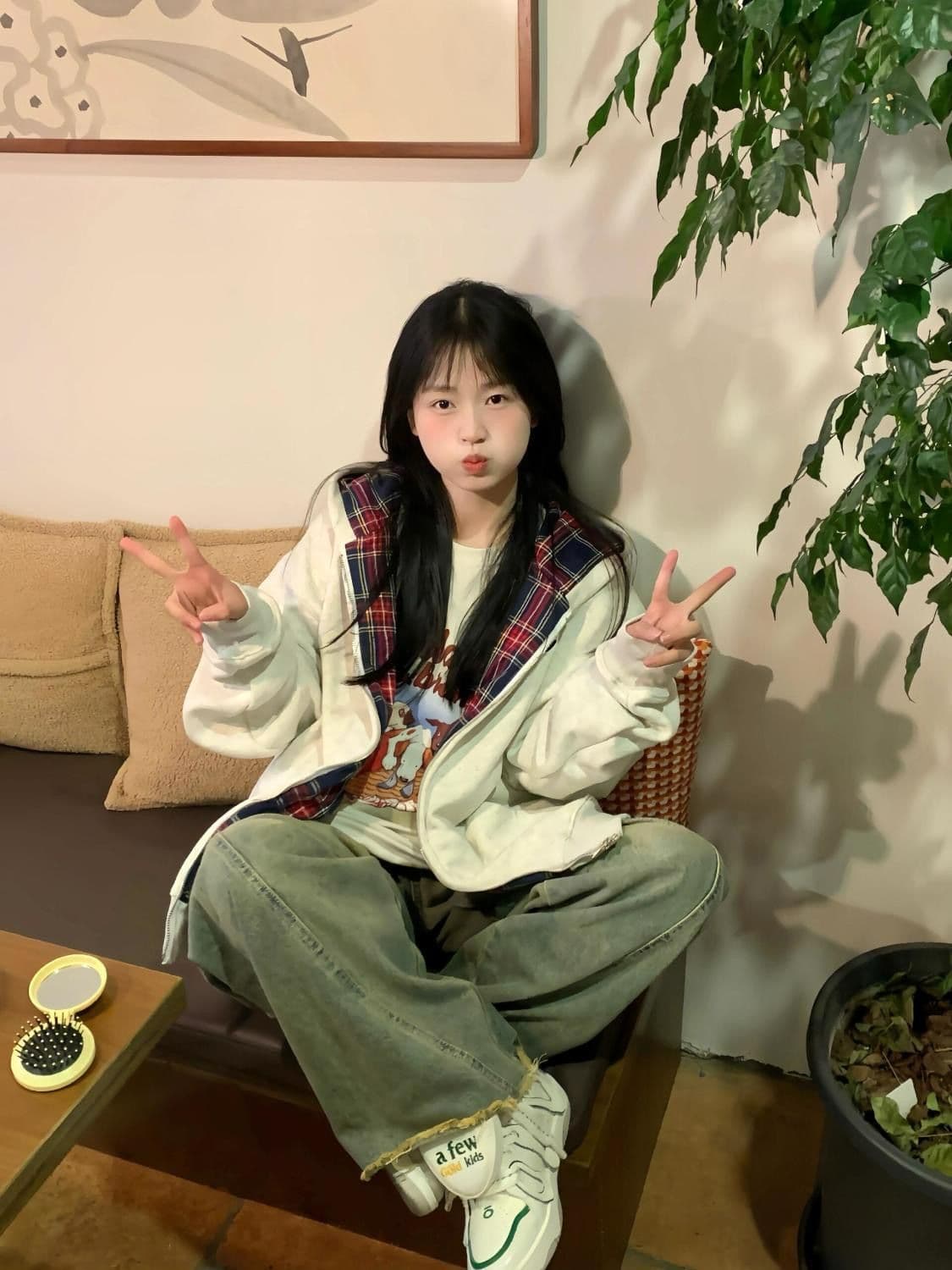 얇은 스타일 털이 있는 후아 면 복합 후드티 여성 상세 이미지 5