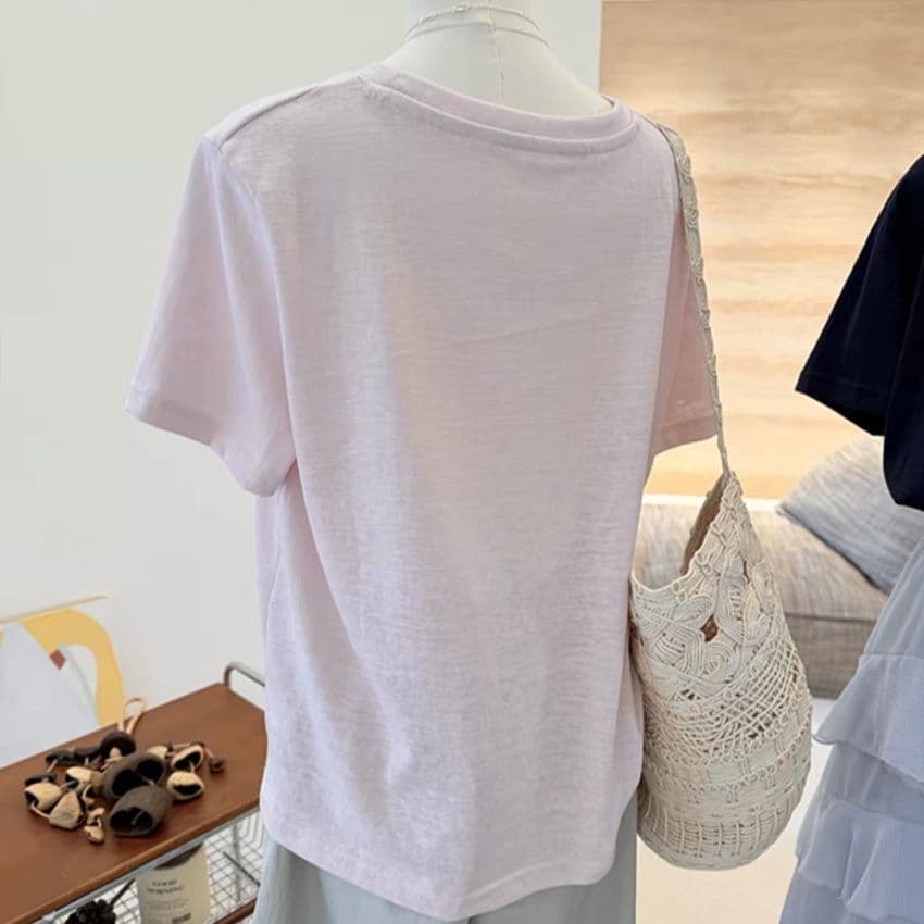 눈꽃 면 여름 한 부서 신선함 문예 딸기 프린트 반팔 티셔츠 여성 루즈핏 연령 감소 슬림해 보이는 맨위 이미지 5