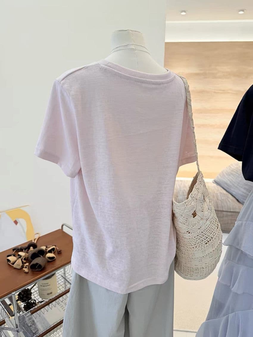 눈꽃 면 여름 한 부서 신선함 문예 딸기 프린트 반팔 티셔츠 여성 루즈핏 연령 감소 슬림해 보이는 맨위 상세 이미지 6