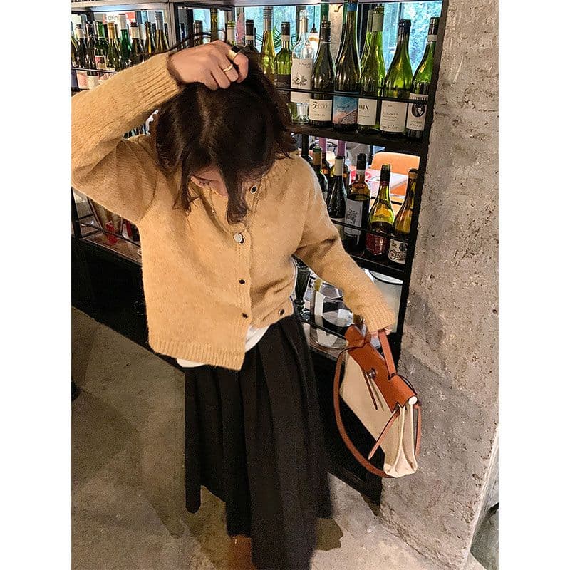 두꺼운 스타일 회색 모직 반신 스커트 여자 중간 롱 코트 가을 겨울철 하이웨이스트 디자인 센스 플리츠 스커트 길다 치마 이미지 3