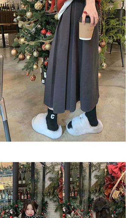 두꺼운 스타일 회색 모직 반신 스커트 여자 중간 롱 코트 가을 겨울철 하이웨이스트 디자인 센스 플리츠 스커트 길다 치마 상세 이미지 3