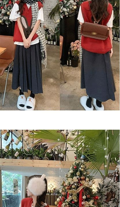 두꺼운 스타일 회색 모직 반신 스커트 여자 중간 롱 코트 가을 겨울철 하이웨이스트 디자인 센스 플리츠 스커트 길다 치마 상세 이미지 4