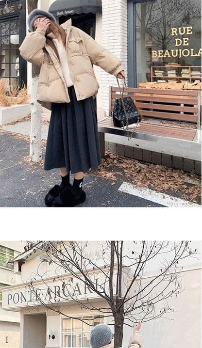 두꺼운 스타일 회색 모직 반신 스커트 여자 중간 롱 코트 가을 겨울철 하이웨이스트 디자인 센스 플리츠 스커트 길다 치마 상세 이미지 10