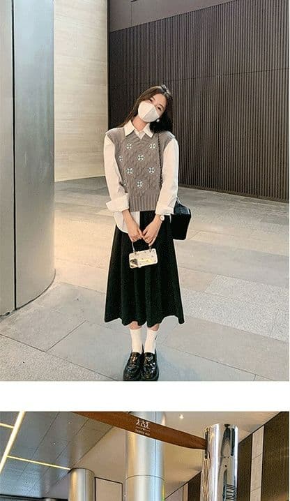 두꺼운 스타일 회색 모직 반신 스커트 여자 중간 롱 코트 가을 겨울철 하이웨이스트 디자인 센스 플리츠 스커트 길다 치마 상세 이미지 16