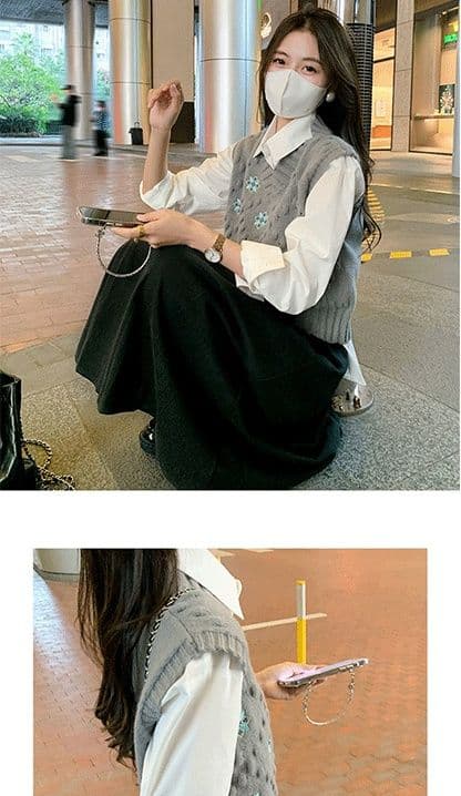 두꺼운 스타일 회색 모직 반신 스커트 여자 중간 롱 코트 가을 겨울철 하이웨이스트 디자인 센스 플리츠 스커트 길다 치마 상세 이미지 17