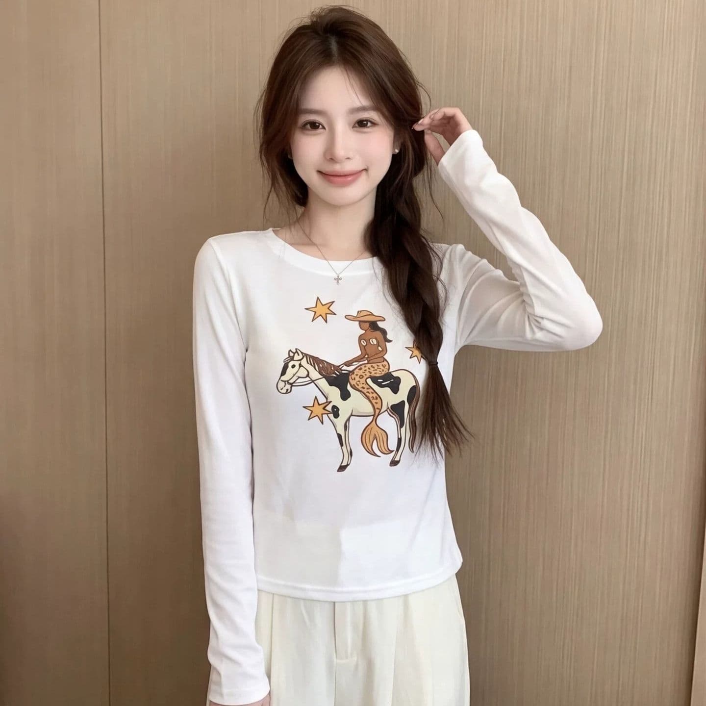 40 사람들 면 260 그램 워터 마크 패턴 이른 가을 새로운 캐주얼 다용도 몸매 가꾸기 슬림해 보이는 인사이드 잡아라. 의류 이미지 3