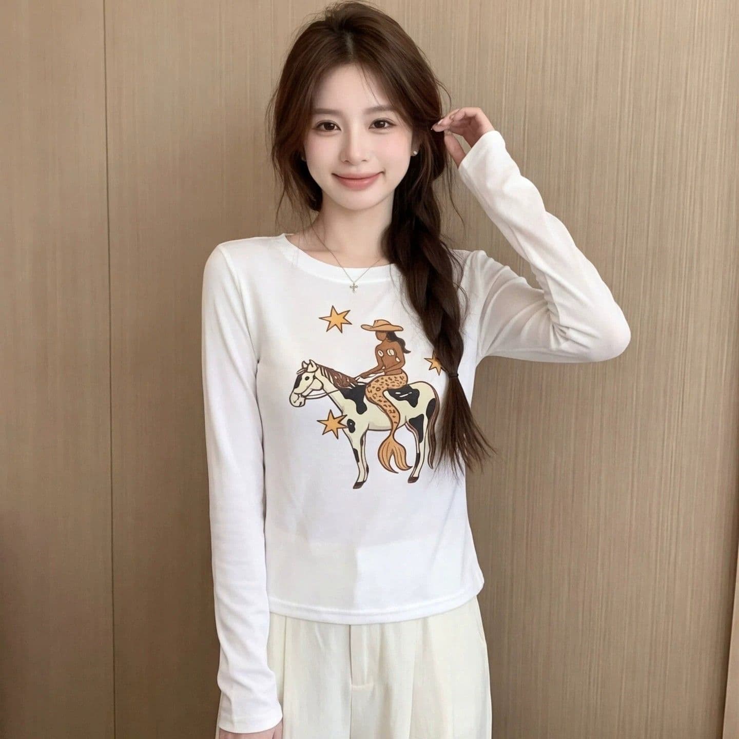 40 사람들 면 260 그램 워터 마크 패턴 이른 가을 새로운 캐주얼 다용도 몸매 가꾸기 슬림해 보이는 인사이드 잡아라. 의류 이미지 2