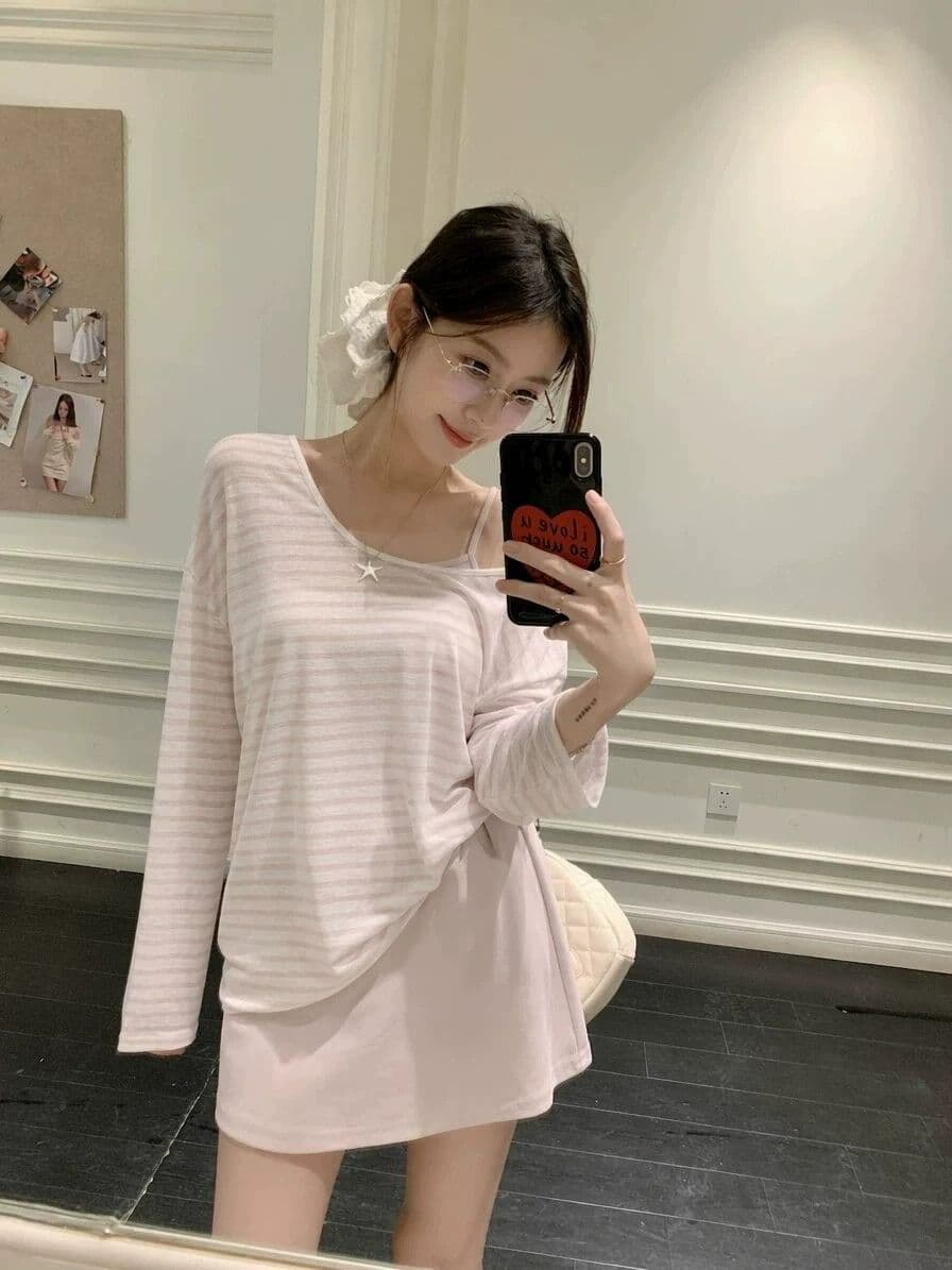 라이 경기 서울 주간 실크 눈꽃 여름 새로운 다용도 루즈핏 느긋한 비스듬한 어깨 긴팔 티셔츠 자외선 차단 맨위 상세 이미지 3