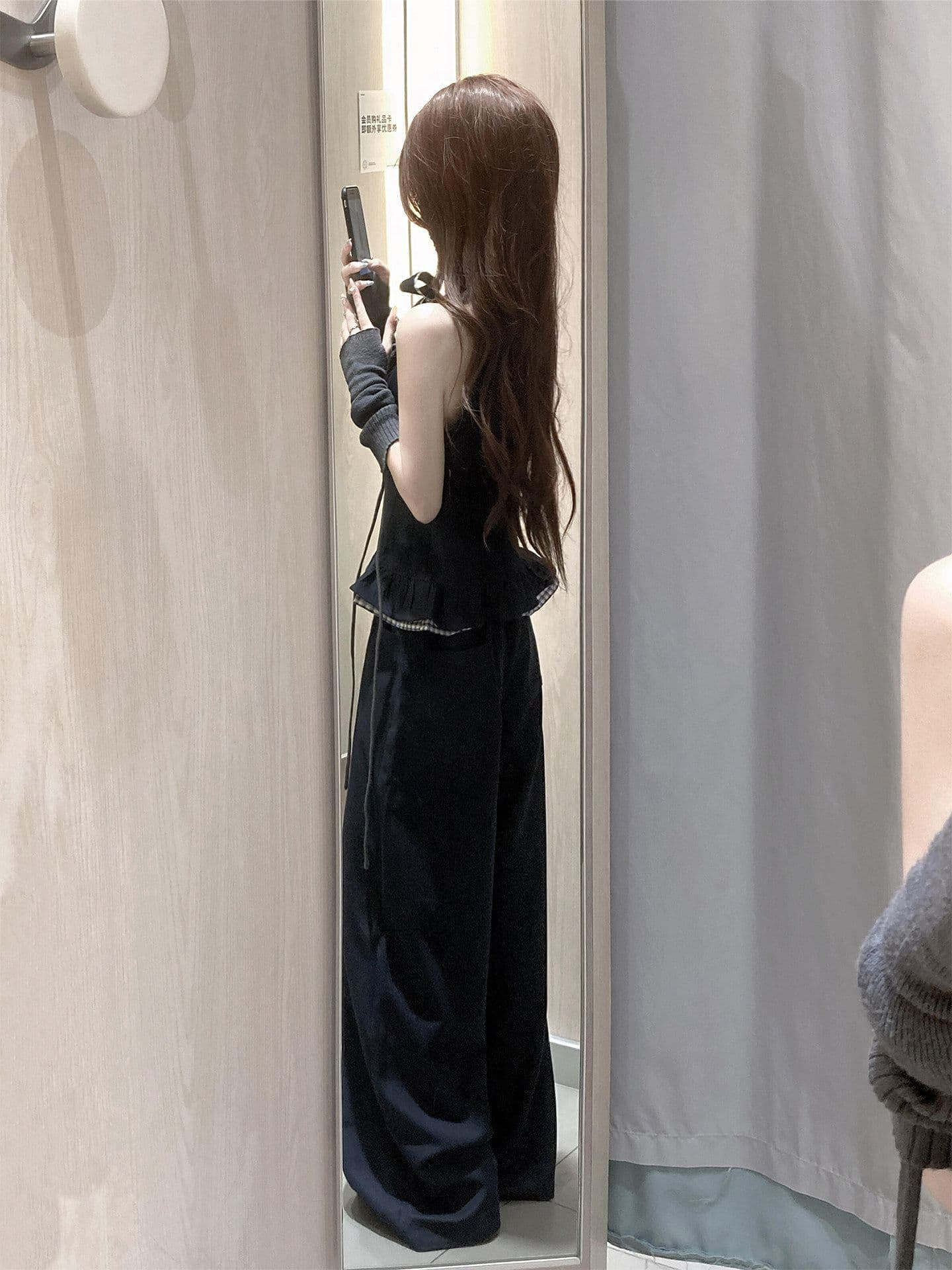 한 부서 연령 감소 캐주얼 스포츠 슈트 여성 여름 디자인 센스 체크무늬 레이스 행침 목 조끼 와이드 레그 팬츠 투피스 세트 상세 이미지 3