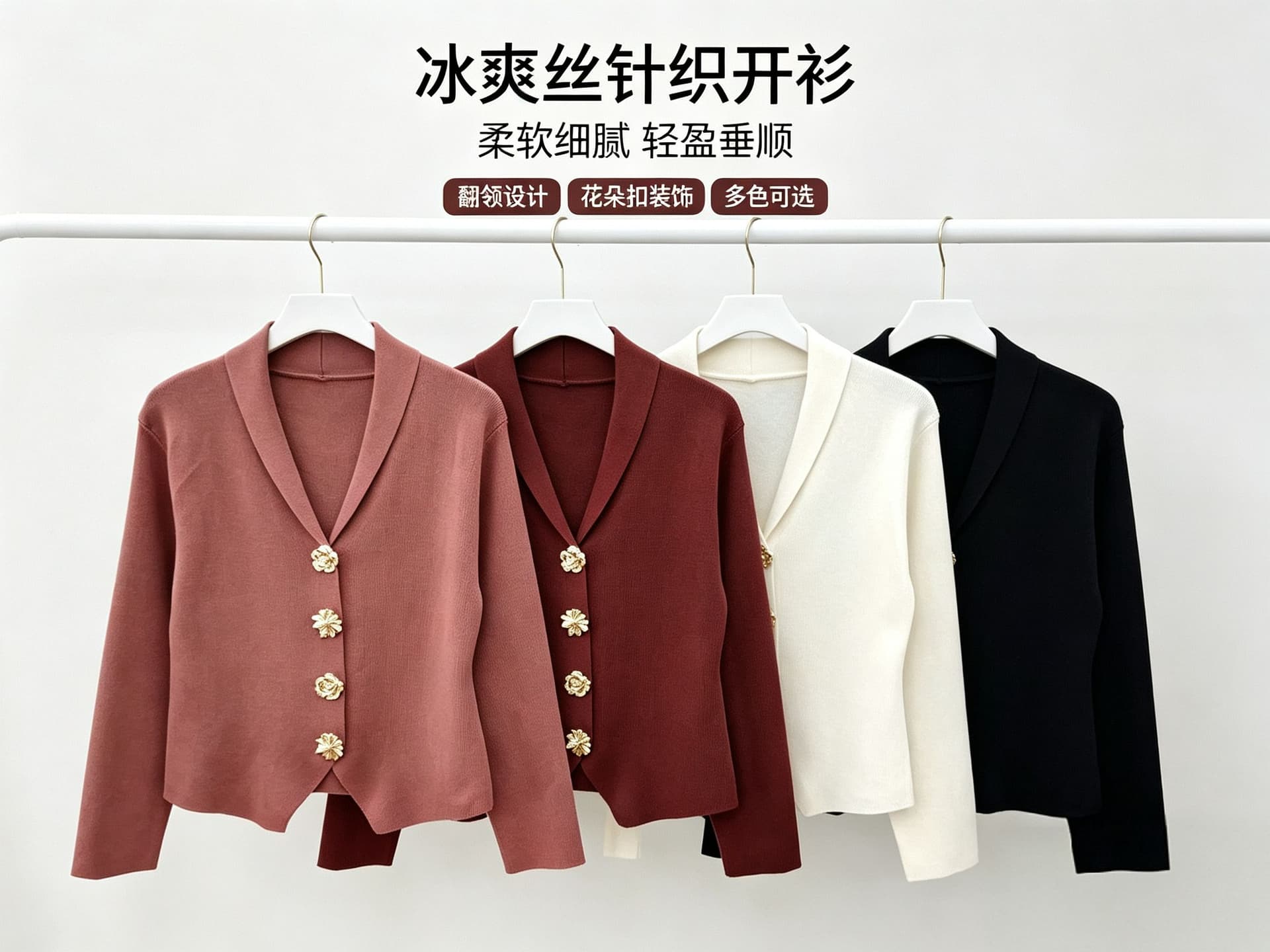 2026 가을 새로운 V넥 금속 장식 버클 스택 바늘 짠 셔츠 스웨터 코트 품격 긴팔 맨위 상세 이미지 1