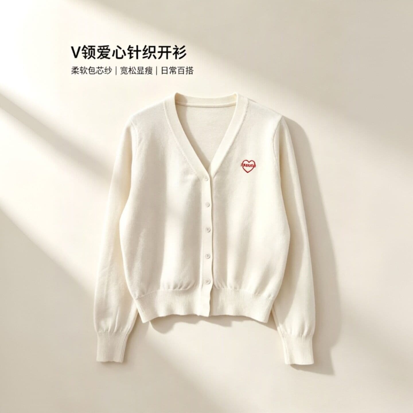 2026 부드러운 품격 V넥 하트 자수 甄 다용도 긴팔 오픈 가디건 상세 이미지 1