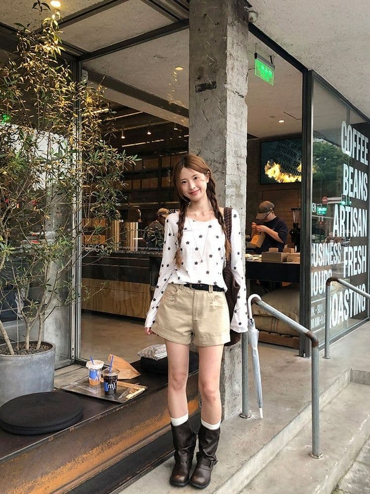 170 그램 2 2 대나무 마디 비스듬한 어깨 자외선 차단 블라우스 별 프린트 긴팔 티셔츠 여성 여름과 가을 얇은 스타일 오프숄더 맨위 상세 이미지 20