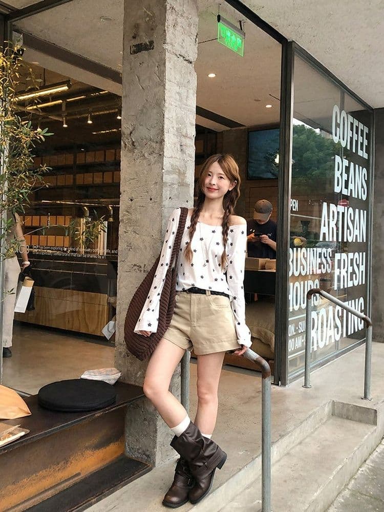 170 그램 2 2 대나무 마디 비스듬한 어깨 자외선 차단 블라우스 별 프린트 긴팔 티셔츠 여성 여름과 가을 얇은 스타일 오프숄더 맨위 상세 이미지 28