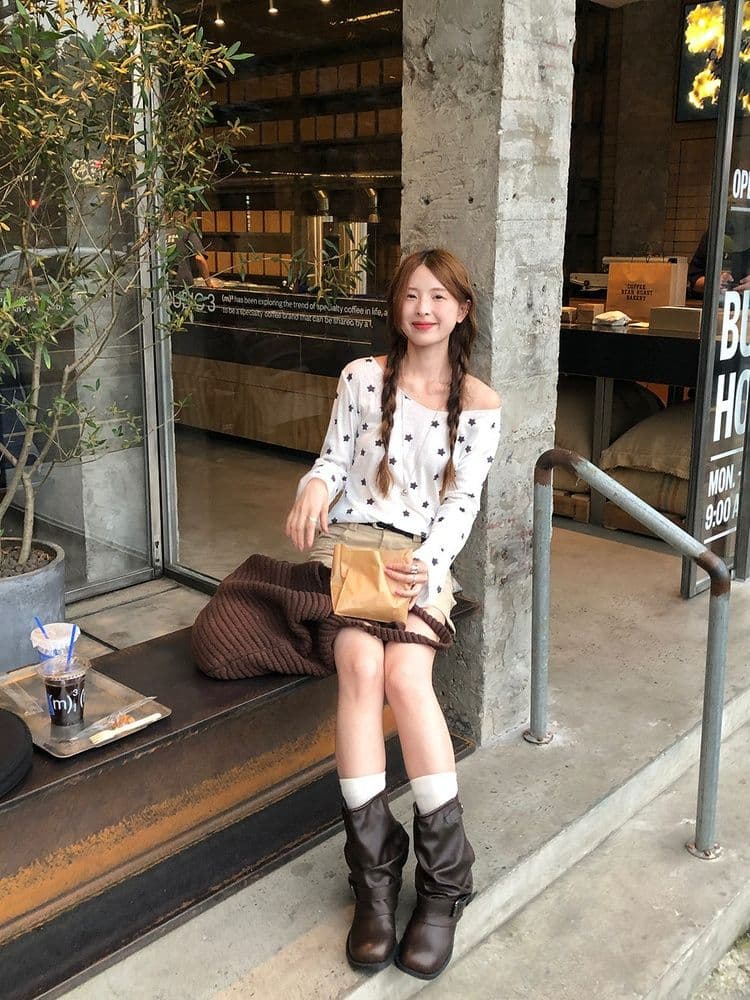 170 그램 2 2 대나무 마디 비스듬한 어깨 자외선 차단 블라우스 별 프린트 긴팔 티셔츠 여성 여름과 가을 얇은 스타일 오프숄더 맨위 상세 이미지 32