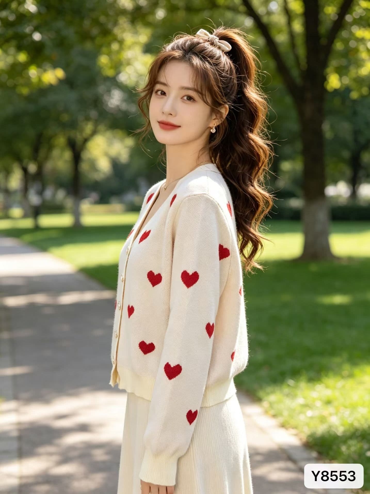 한 부서 부드러운 느긋한 바람 하트 자카드 스웨터 여성 코트 가을 겨울 부드러운 찹쌀 연령 감소 니트 오픈 가디건 맨위 상세 이미지 3