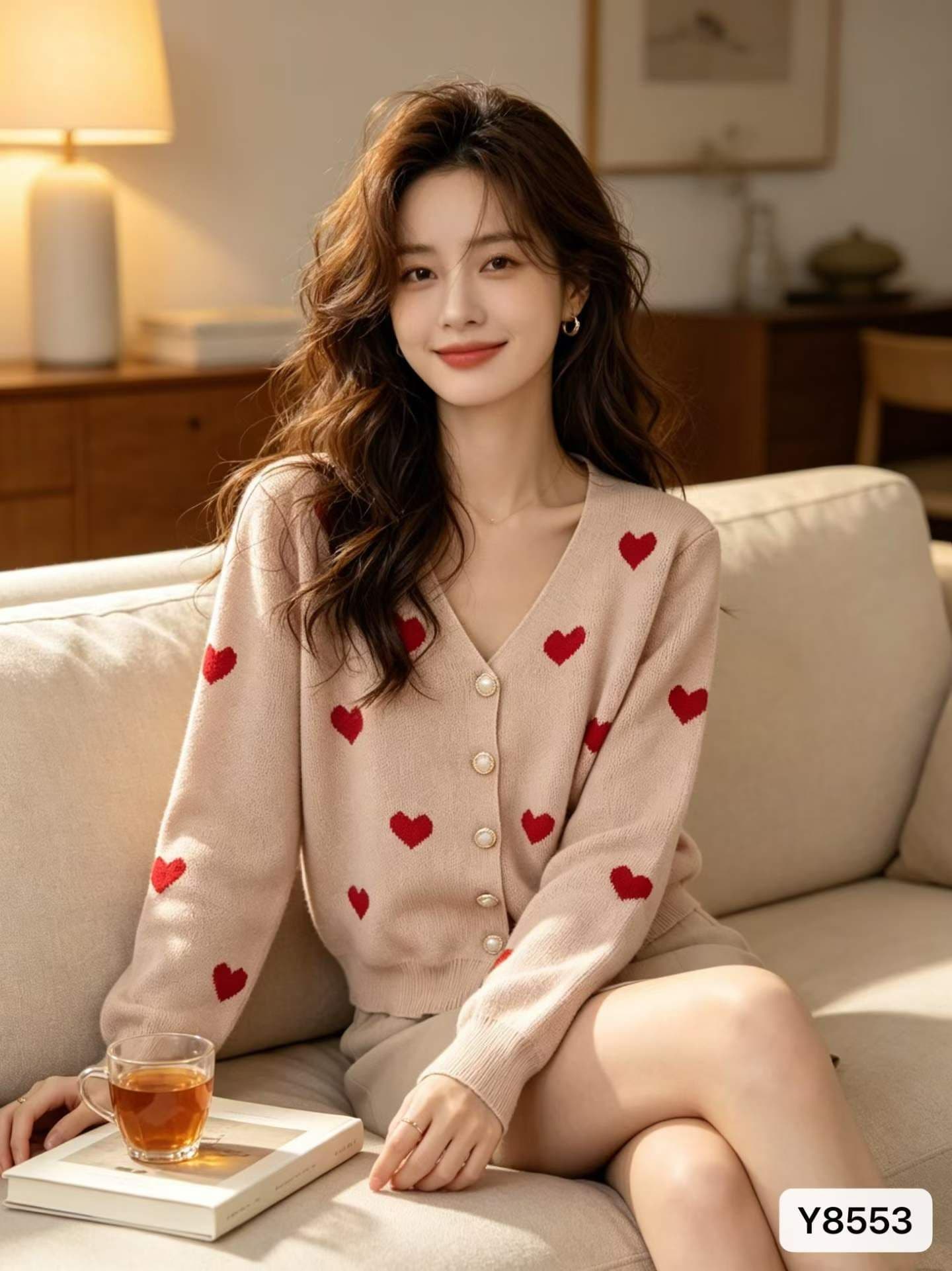 한 부서 부드러운 느긋한 바람 하트 자카드 스웨터 여성 코트 가을 겨울 부드러운 찹쌀 연령 감소 니트 오픈 가디건 맨위 상세 이미지 5