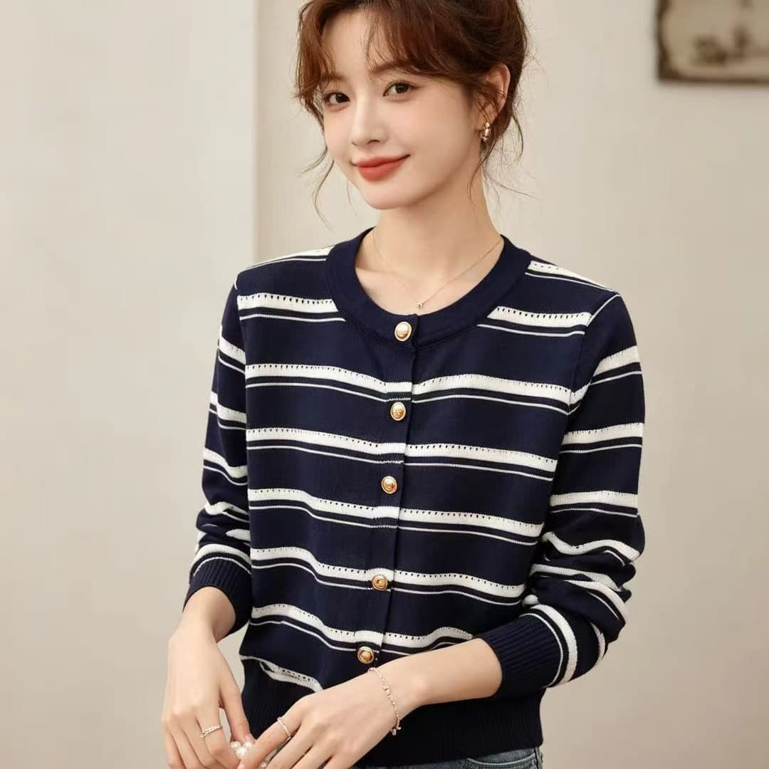 한 부서 느긋한 느슨함 센스 스트라이프 오픈 가디건 니트 스웨터 여성 코트 가을 겨울 인사이드 가져 가라. 외출용 부드러운 바람 스웨터