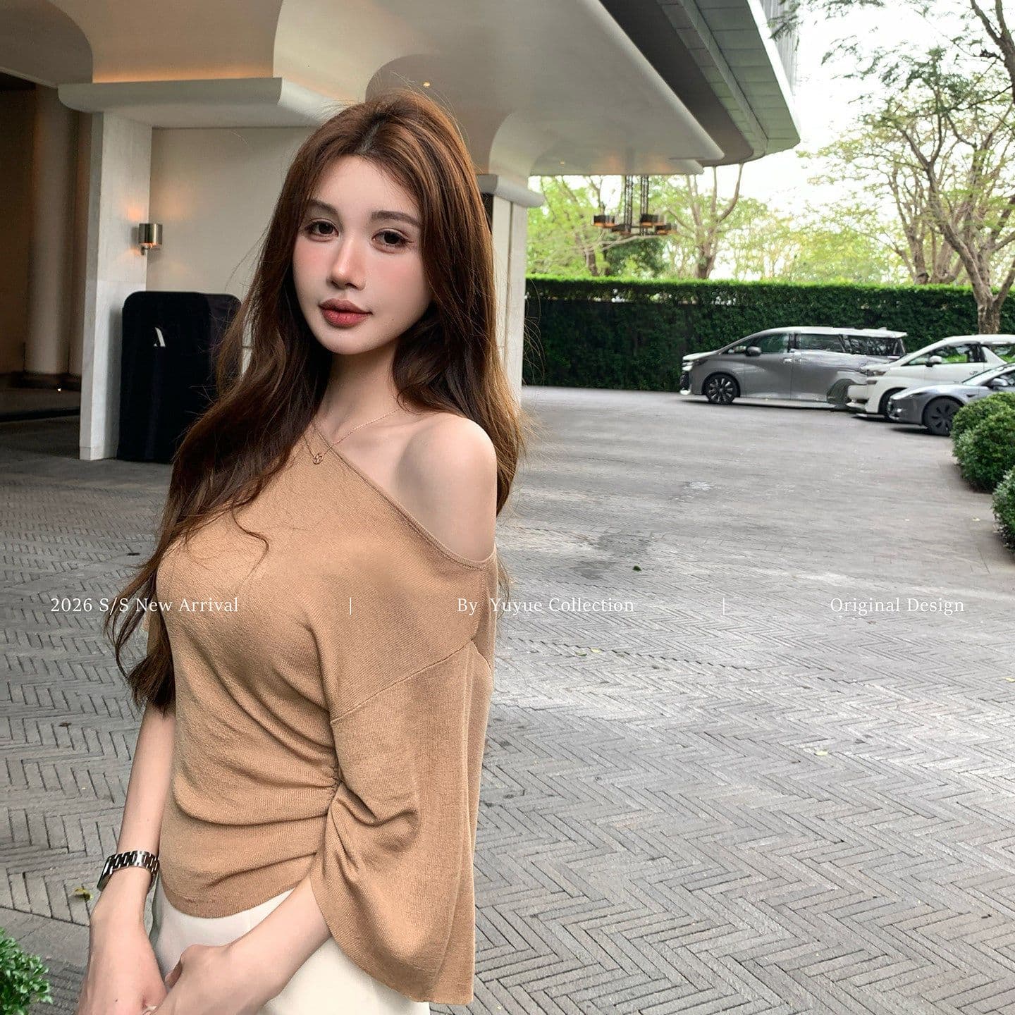 비스듬한 어깨 의류 망토 디자인 외국 가스 반팔 니트 스웨터 2026 여름 새로운 슬림해 보이는 캐주얼 맨위 빛 럭셔리 이미지 2