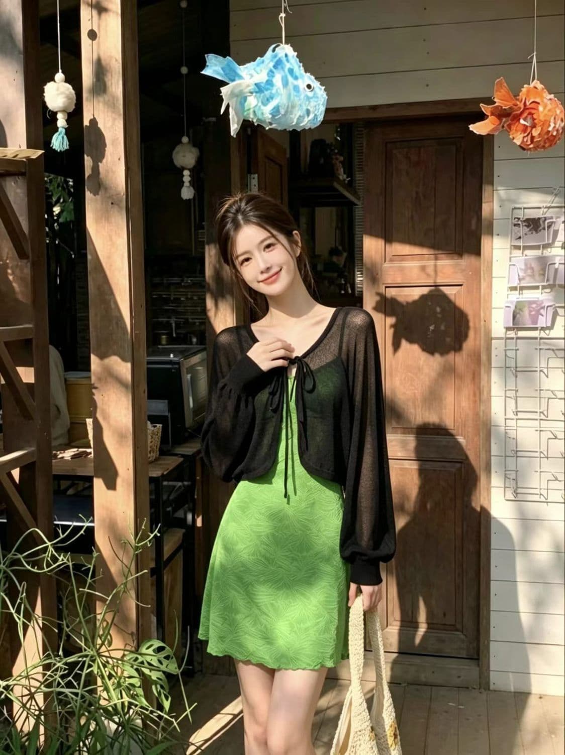 느슨함 바람 얇은 스타일 니트 오픈 가디건 여성 가을 겨울 새로운 느긋한 캐주얼 자외선 차단 외부 가져 가라. V넥 레이스업 루즈핏 맨위 상세 이미지 4