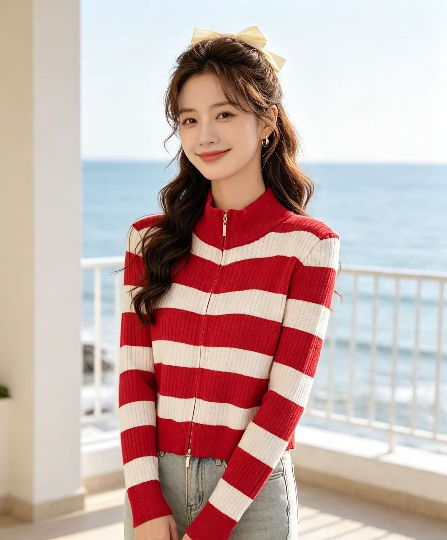 2026 품격 연령 감소 반하이넥 스트라이프 구덩이 기사 슬림해 보이는 지퍼 긴팔 오픈 가디건 이미지 3