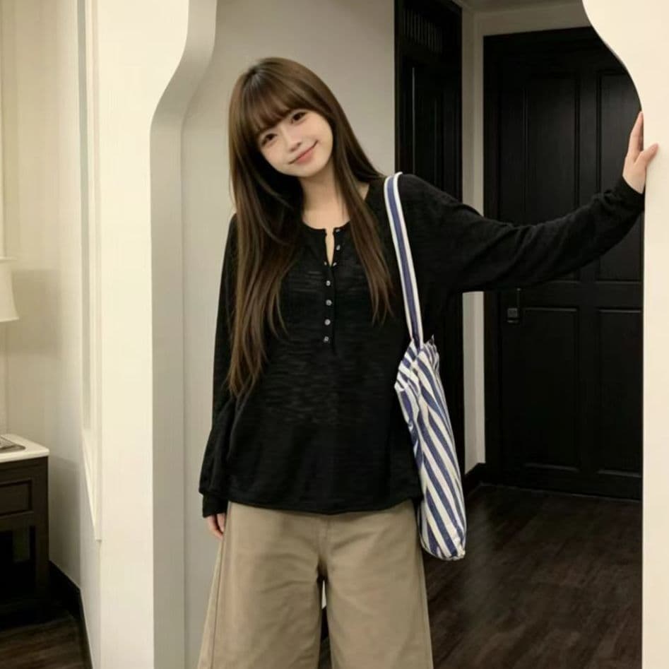 한 부서 녹색 라운드 넥 긴팔 니트 스웨터 여성 가을 겨울 캐주얼 느긋한 바람 루즈핏 슬림해 보이는 다용도 느슨함 센스 맨위 상세 이미지 4