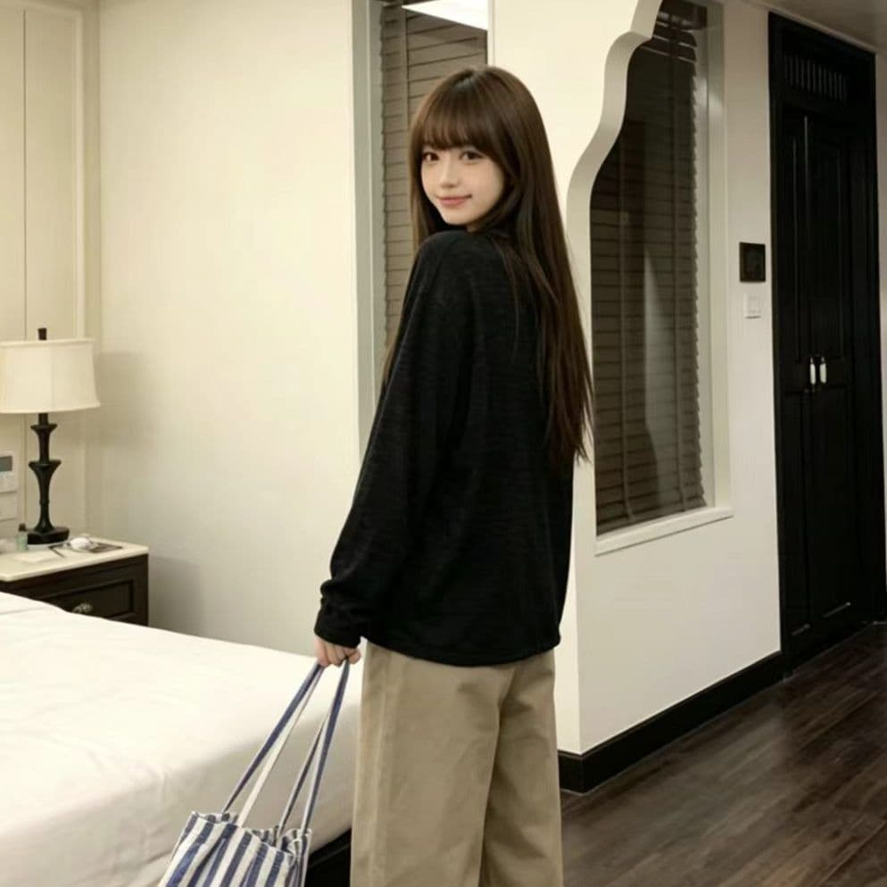 한 부서 녹색 라운드 넥 긴팔 니트 스웨터 여성 가을 겨울 캐주얼 느긋한 바람 루즈핏 슬림해 보이는 다용도 느슨함 센스 맨위 상세 이미지 5
