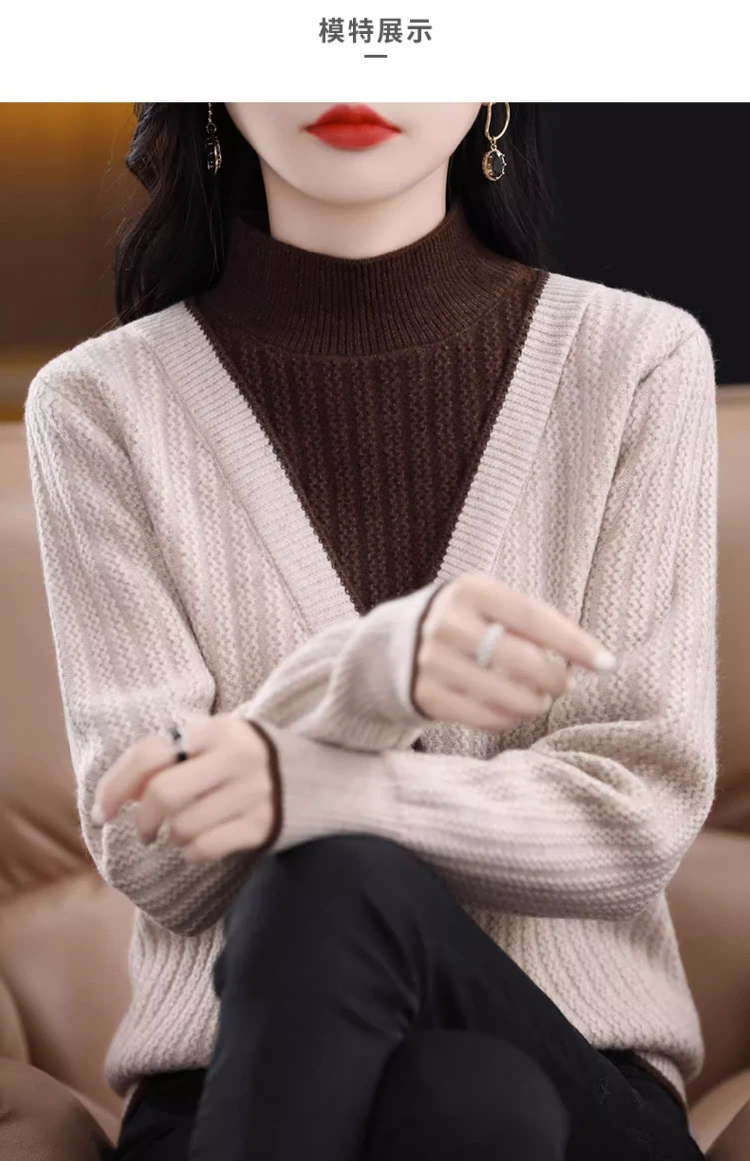 2026 년 가을 겨울철 빨간색 패션 스웨터 여성 의류 새로운 긴팔 페이크 레이어드 맨위 슬림해 보이는 대기 기본 셔츠 상세 이미지 10
