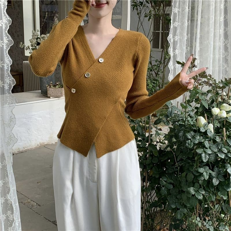니트 기본 셔츠 스웨터 여자 2026 가을 겨울 부드러운 부서 디자인 센스 작은 대중 인사이드 가져 가라. 고유 한 Chic 지불 襟 V넥 상세 이미지 32