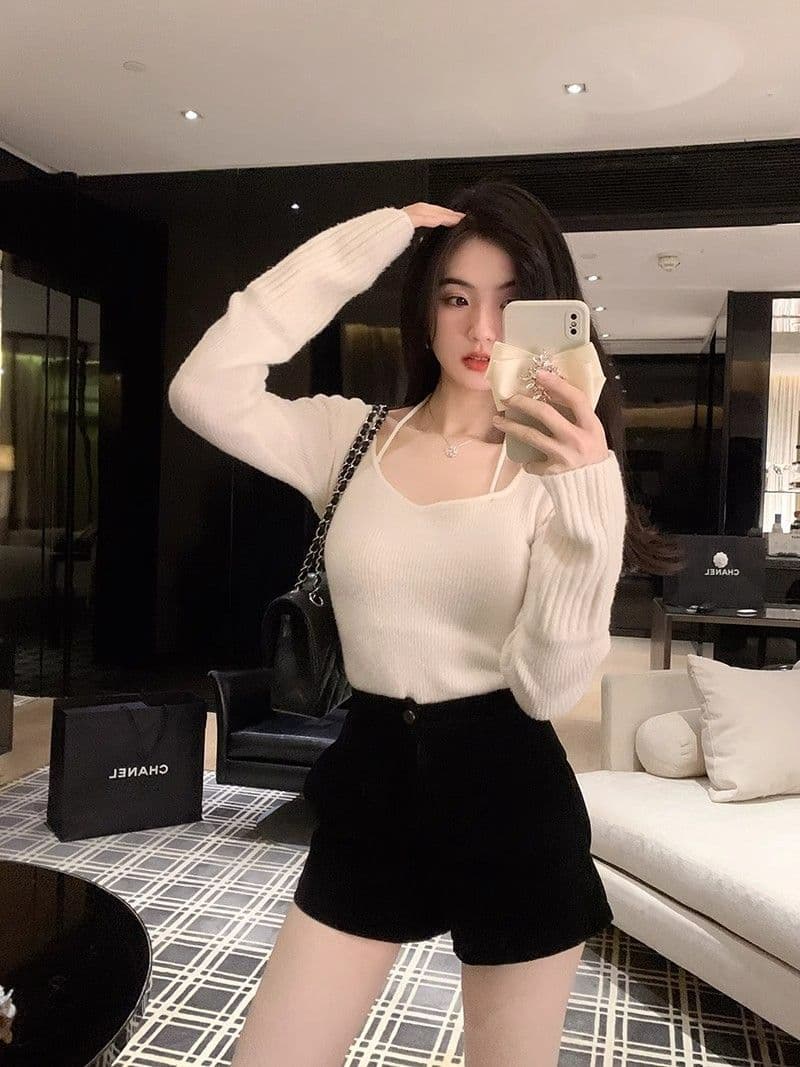 핑크색 행침 목 니트 기본 셔츠 여성 2026 가을 인사이드 가져 가라. 긴팔 맨위 부드러운 바람 몸매 가꾸기 슬림해 보이는 쇼트 스타일 스웨터 상세 이미지 2