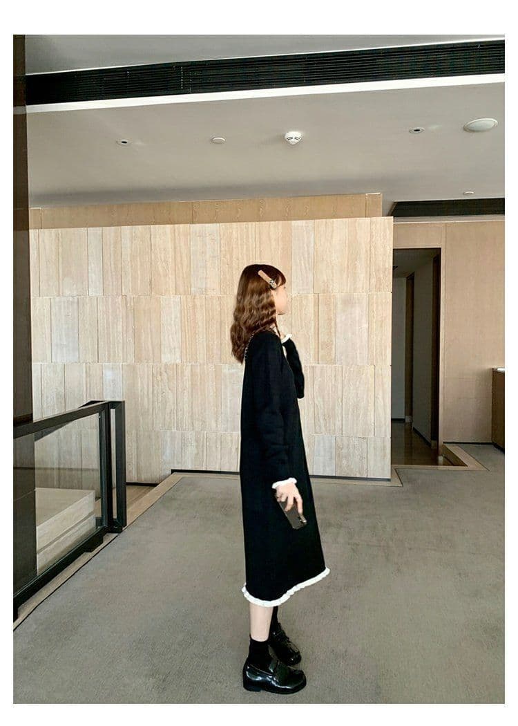 경기 코트 니트 여성 드레스 가을 겨울 그는 벤 바람 작은 검은 드레스 인사이드 가져 가라. 무릎 아래 중간 길이 예쁜 스웨터 치마 상세 이미지 4