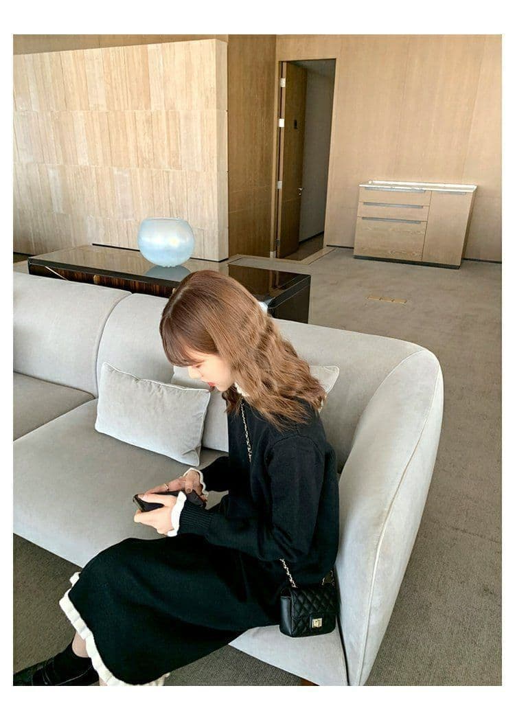 경기 코트 니트 여성 드레스 가을 겨울 그는 벤 바람 작은 검은 드레스 인사이드 가져 가라. 무릎 아래 중간 길이 예쁜 스웨터 치마 상세 이미지 7