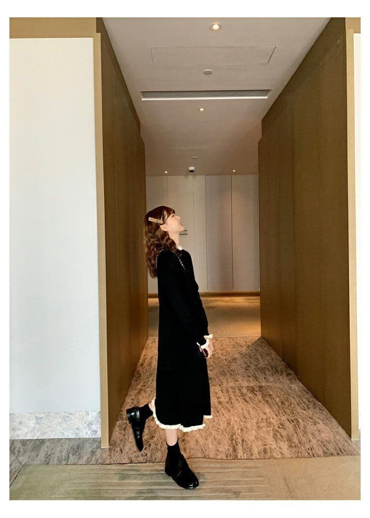 경기 코트 니트 여성 드레스 가을 겨울 그는 벤 바람 작은 검은 드레스 인사이드 가져 가라. 무릎 아래 중간 길이 예쁜 스웨터 치마 상세 이미지 17