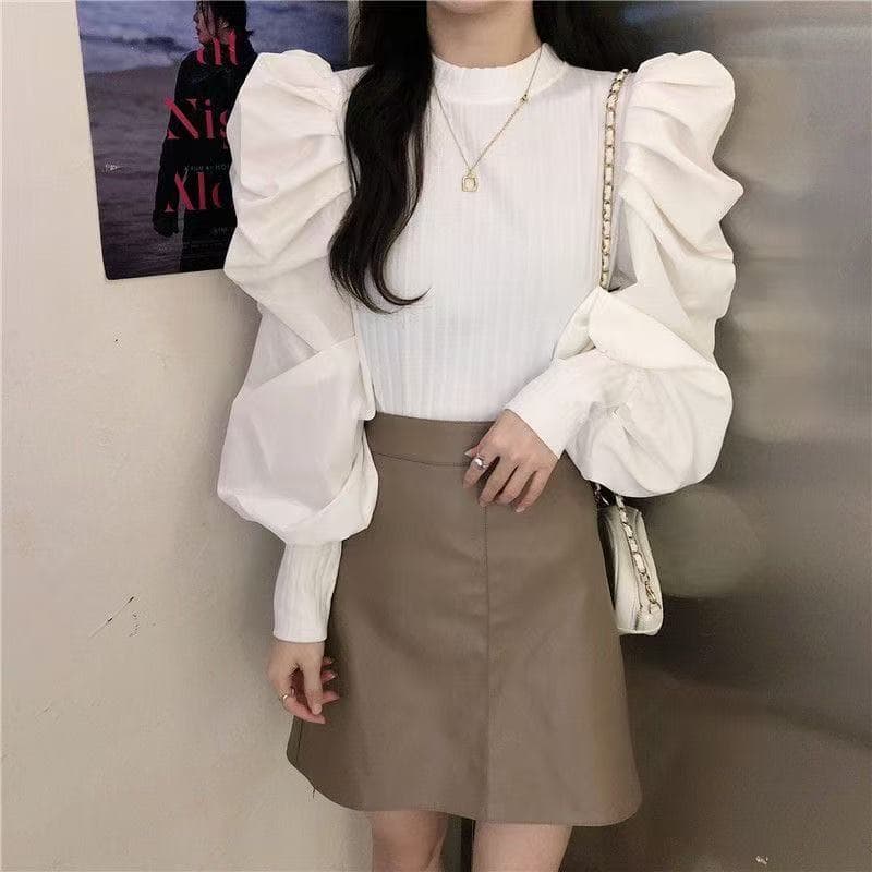 봄 가을 새로운 프랑스식 레트로 거품 소매 맨위 궁정 바람 다용도 외국 가스 몸매 가꾸기 풀오버 니트 스웨터 여성 상세 이미지 7
