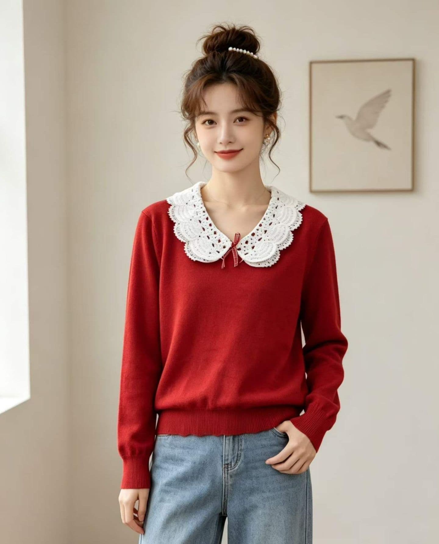 2026 일본식 달콤한 자매 베이비 칼라 자수 나비 매듭 패치워크 긴팔 오픈 가디건 상세 이미지 2