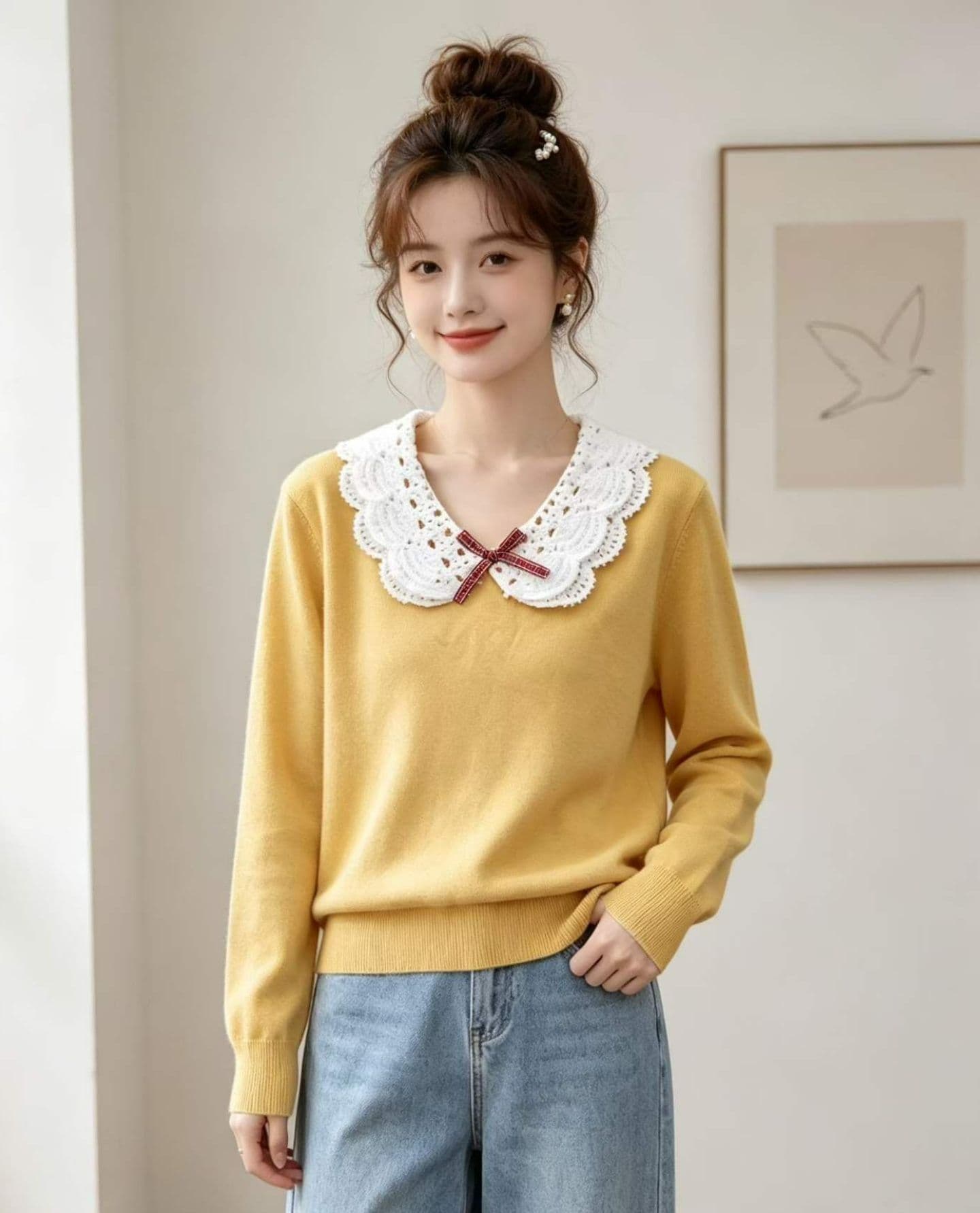 2026 일본식 달콤한 자매 베이비 칼라 자수 나비 매듭 패치워크 긴팔 오픈 가디건 상세 이미지 4