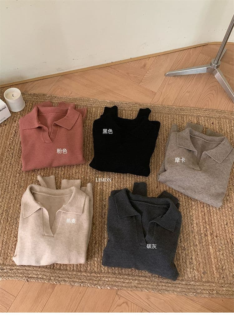 회색 폴로 칼라 스웨터 여자 인사이드 가져 가라. 니트 스웨터 2026 가을 새로운 느긋한 바람 polo 기본 셔츠 한 첨부 된 의류 상세 이미지 3
