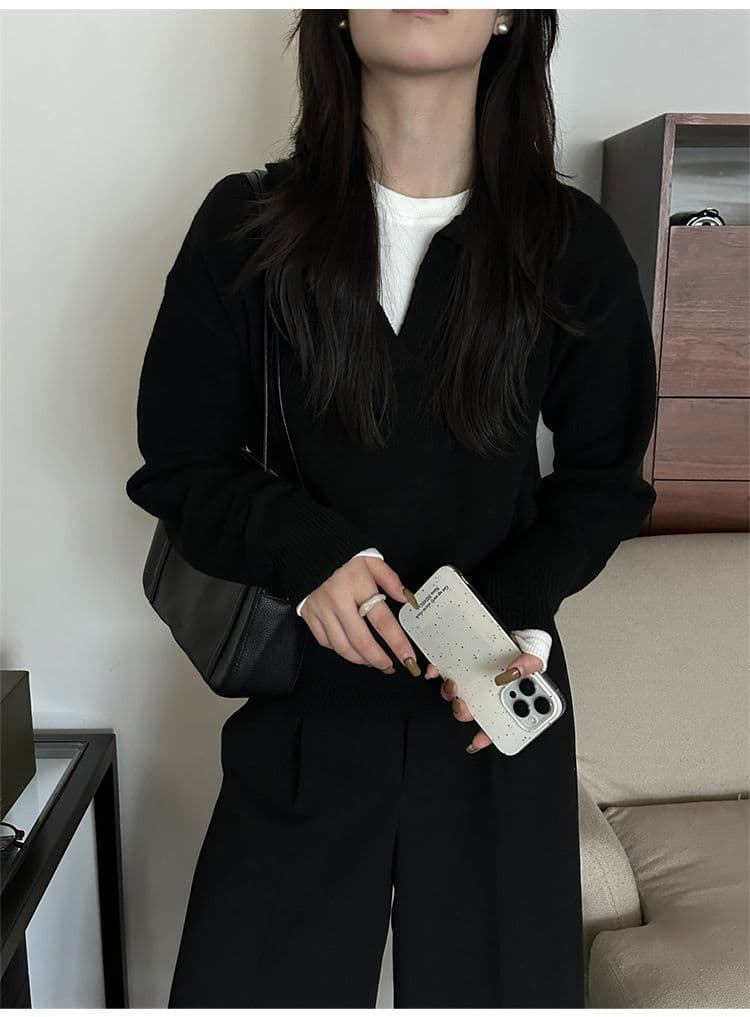 회색 폴로 칼라 스웨터 여자 인사이드 가져 가라. 니트 스웨터 2026 가을 새로운 느긋한 바람 polo 기본 셔츠 한 첨부 된 의류 상세 이미지 15