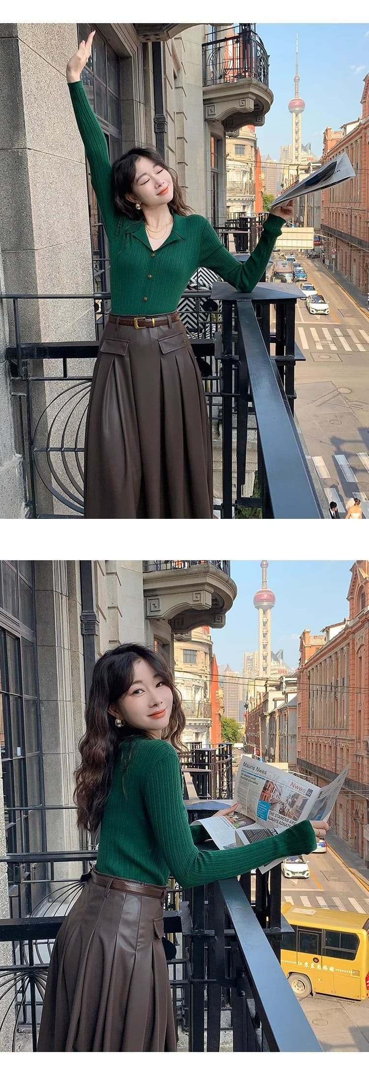 항구 바람 이른 가을 겨울 2026 년 레트로 품격 슬림해 보이는 폴로 칼라 니트 스웨터 여성 긴 소매 몸매 가꾸기 맨위 상세 이미지 4