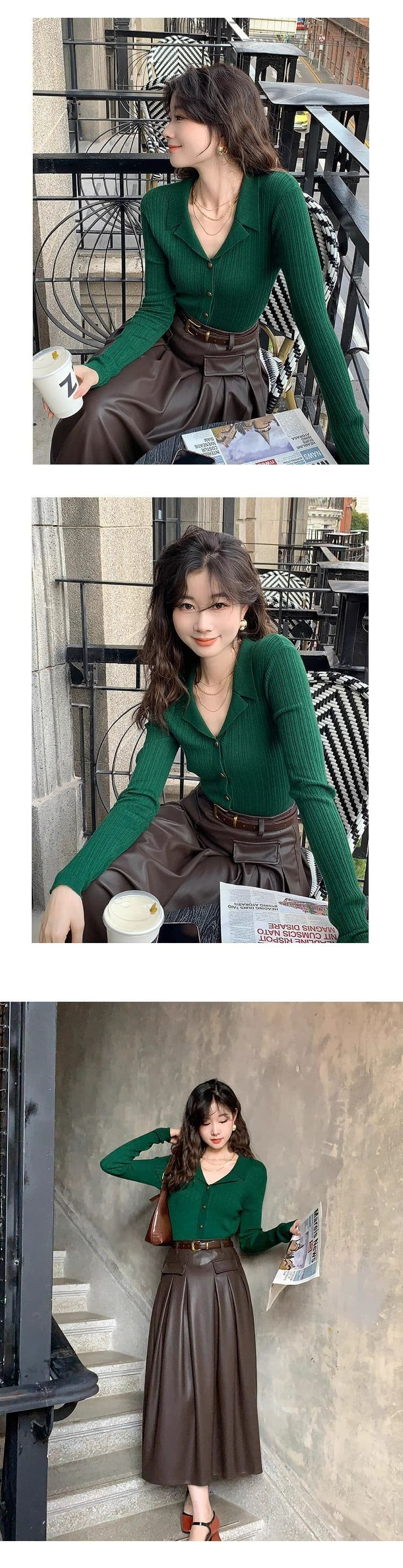 항구 바람 이른 가을 겨울 2026 년 레트로 품격 슬림해 보이는 폴로 칼라 니트 스웨터 여성 긴 소매 몸매 가꾸기 맨위 상세 이미지 5