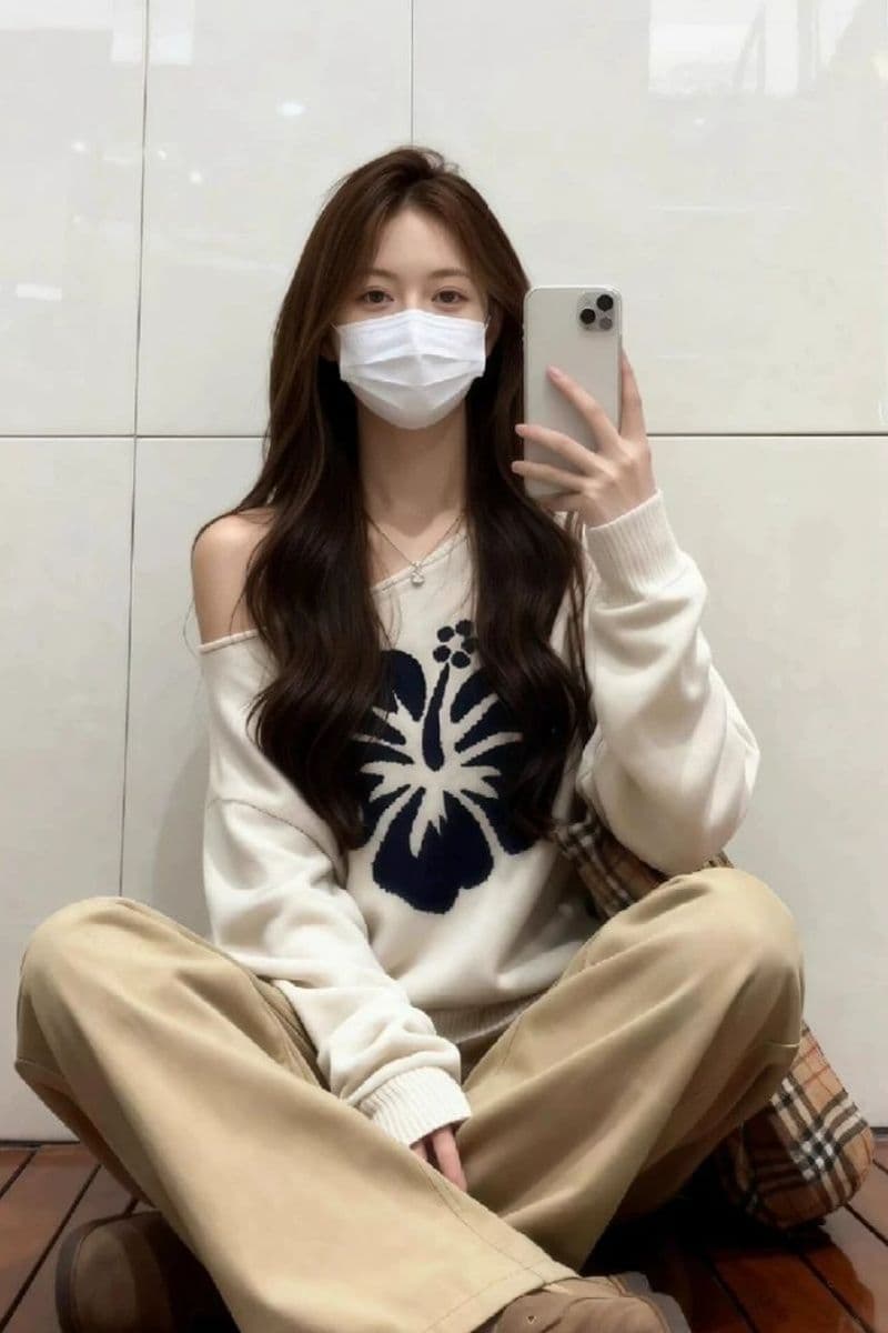 2026 품격 연령 감소 비스듬한 어깨 작은 대중 자카드 니트 루즈핏 Chic 다용도 풀오버 긴팔 이미지 2