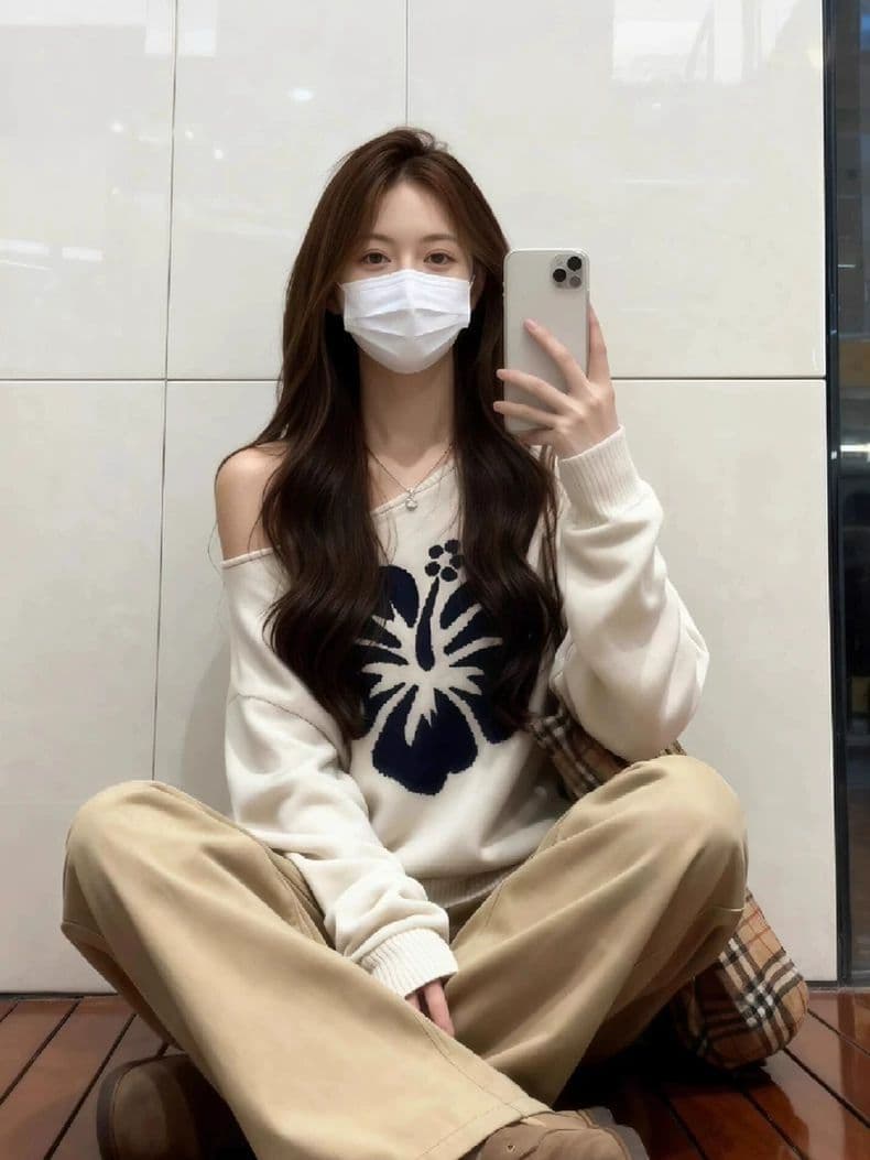 2026 품격 연령 감소 비스듬한 어깨 작은 대중 자카드 니트 루즈핏 Chic 다용도 풀오버 긴팔 상세 이미지 6
