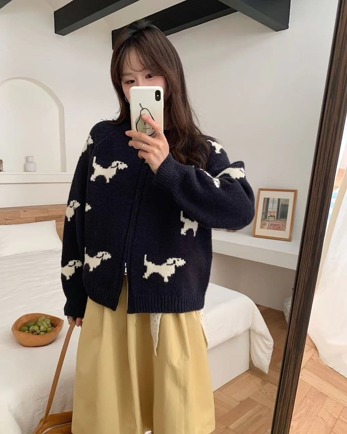 한 부서 개 자카드 라운드 넥 지퍼 스웨터 여성 코트 가을 겨울 새로운 루즈핏 슬림해 보이는 다용도 니트 오픈 가디건 이미지 2