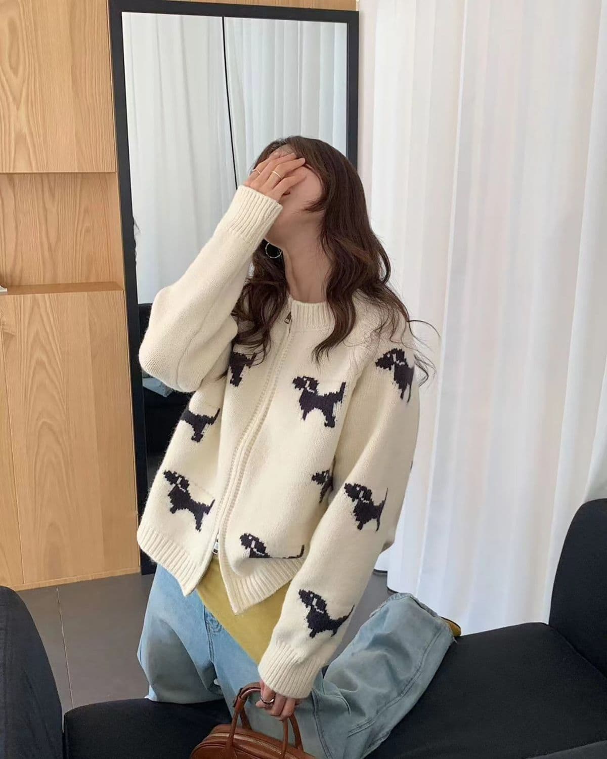 한 부서 개 자카드 라운드 넥 지퍼 스웨터 여성 코트 가을 겨울 새로운 루즈핏 슬림해 보이는 다용도 니트 오픈 가디건 상세 이미지 4